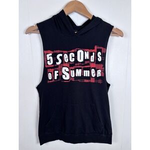 5 Seconds Of Summer 2015 Tour Sleeveless Hoodie‎ Tank Black Pocket Lightweight